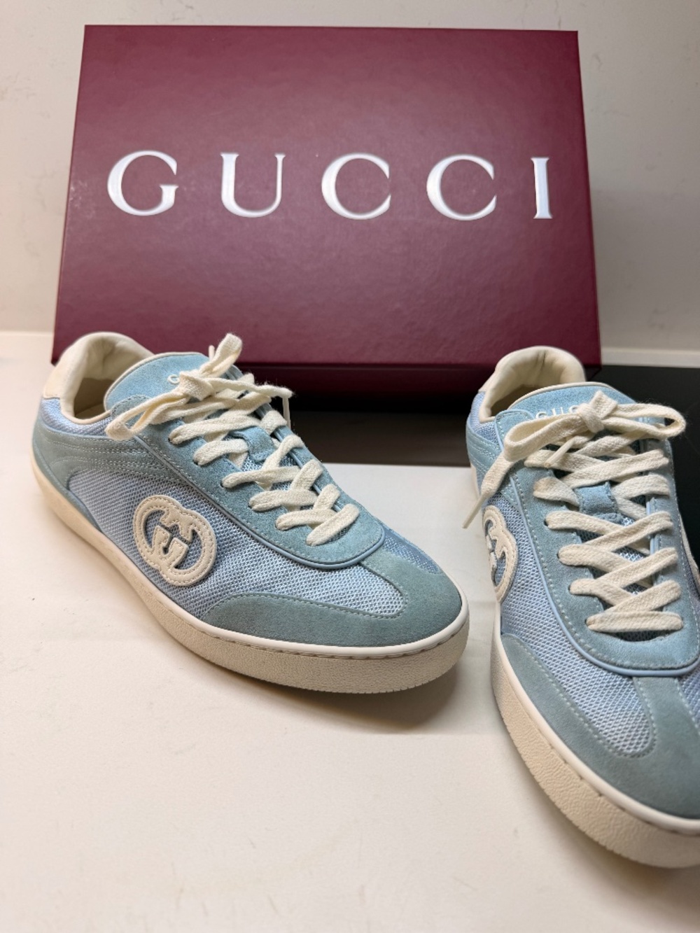 Gucci Interlocking G Light Blue Sneakers – Size 38 / US 8